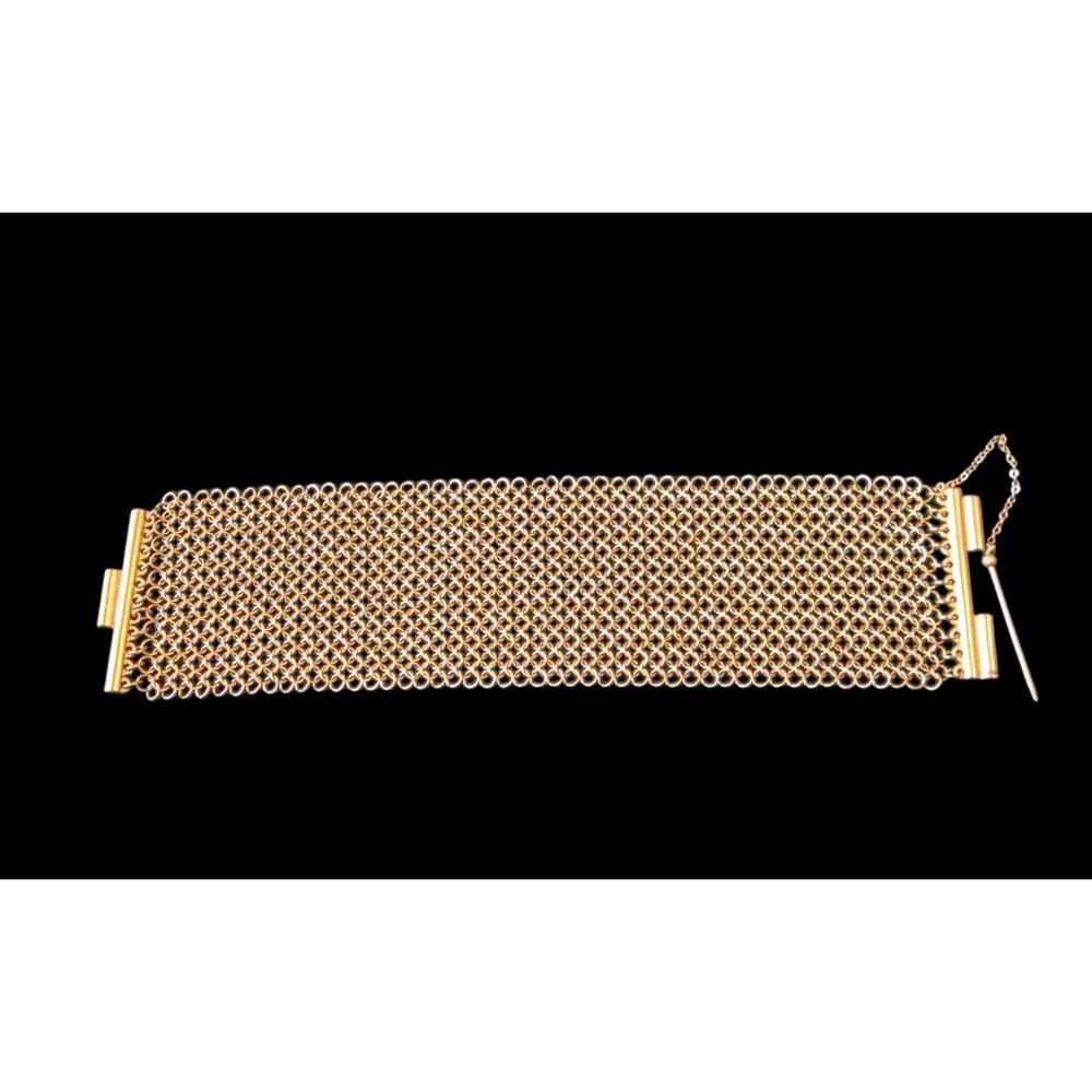 Vintage Anne Klein Mesh Style Gold Tone Bracelet with Coordinating Pin Set